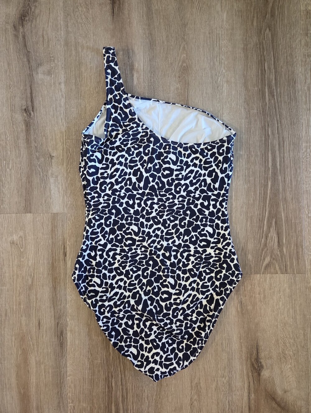 Tory Burch Clouded Leopard Navy Blue One Shoulder One Piece Swimsuit Size Large - Picture 6 of 9